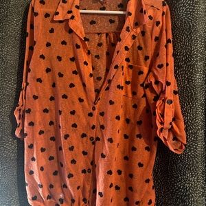 Pink Heart Patterned Button-Up Shirt